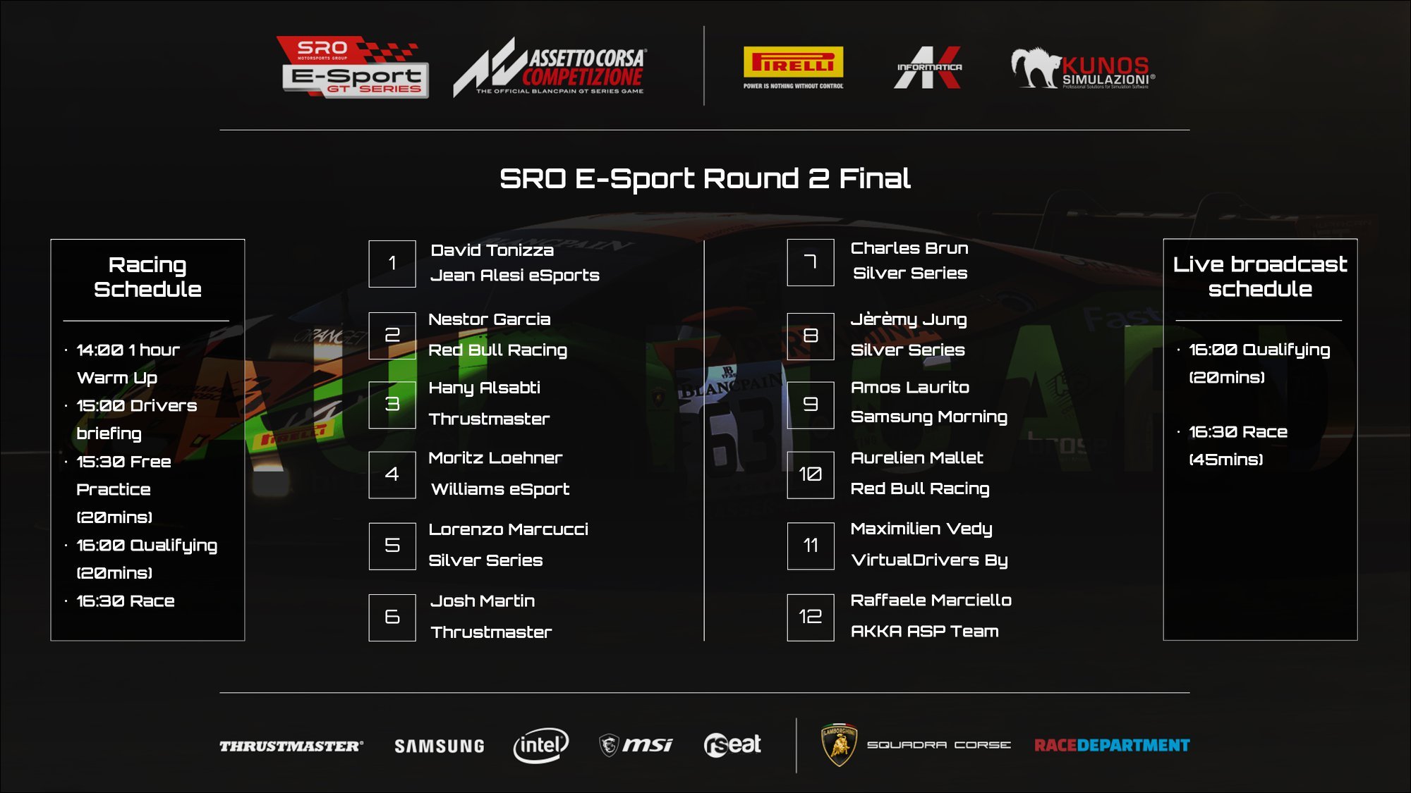 More information about "SRO E-Sport Series Paul Ricard: dalle ore 16 la finale in diretta (con Marciello!)"