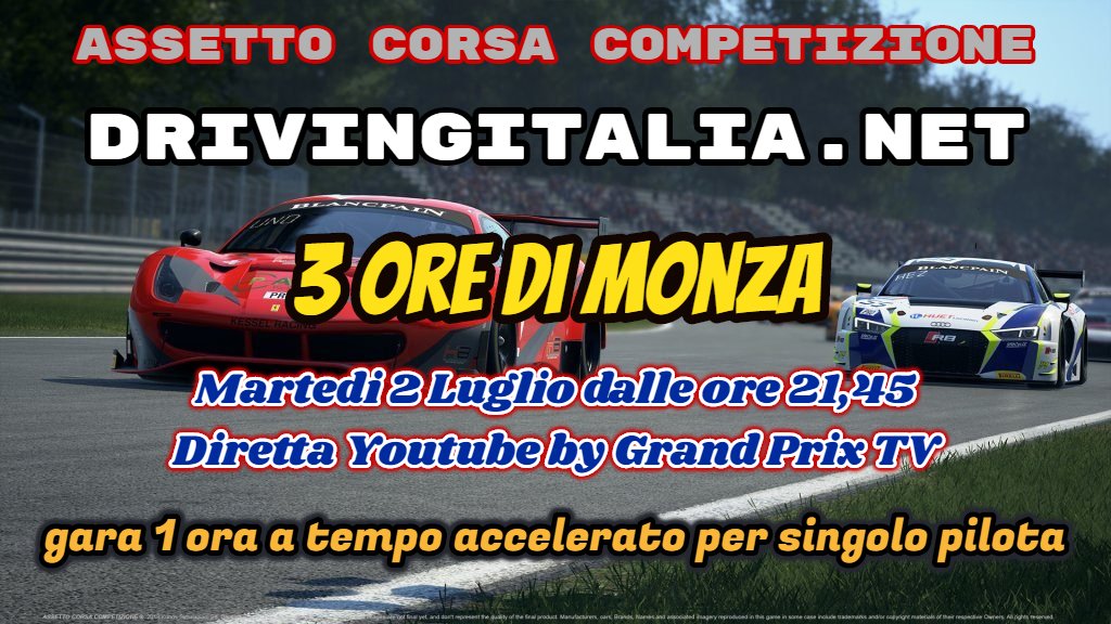 More information about "AC Competizione: martedi 2 Luglio live la 3 Ore di Monza by DrivingItalia!"