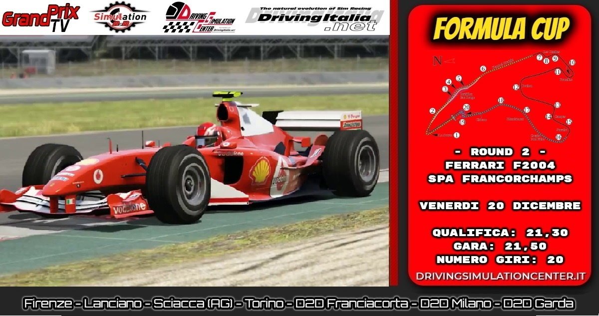 More information about "Driving Simulation Center: venerdi 20 live alle 21,35 il round 2 del Formula CUP, con la Ferrari F2004"