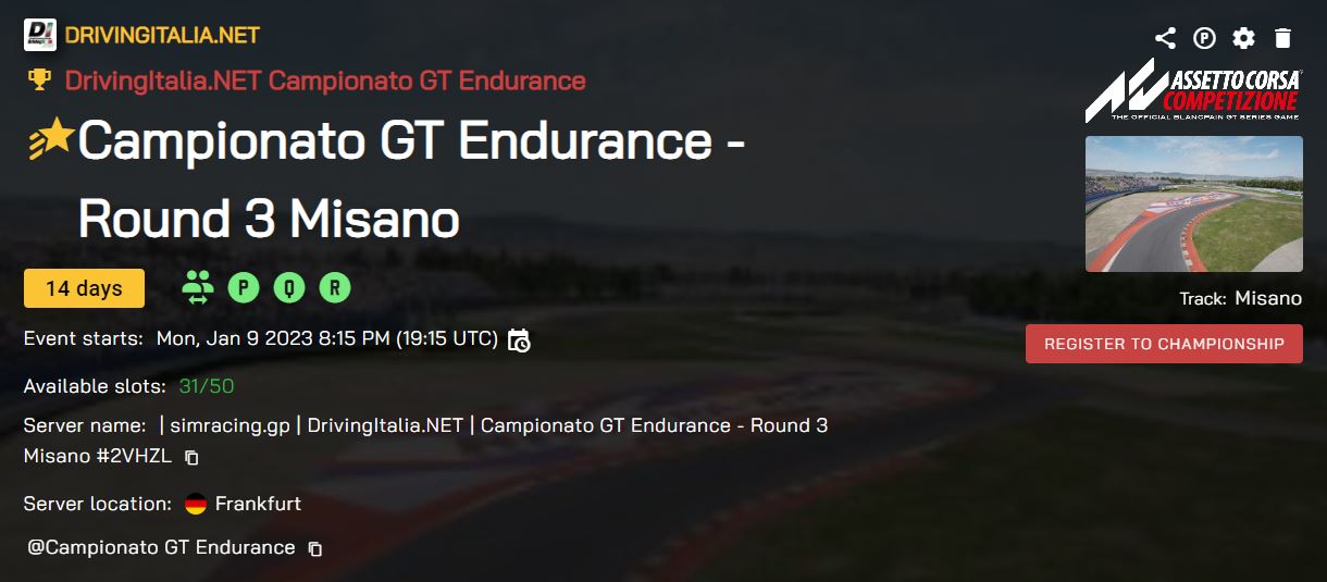 More information about "Campionato GT Endurance DrivingItalia (gratuito): divertiamoci e prepariamoci..."