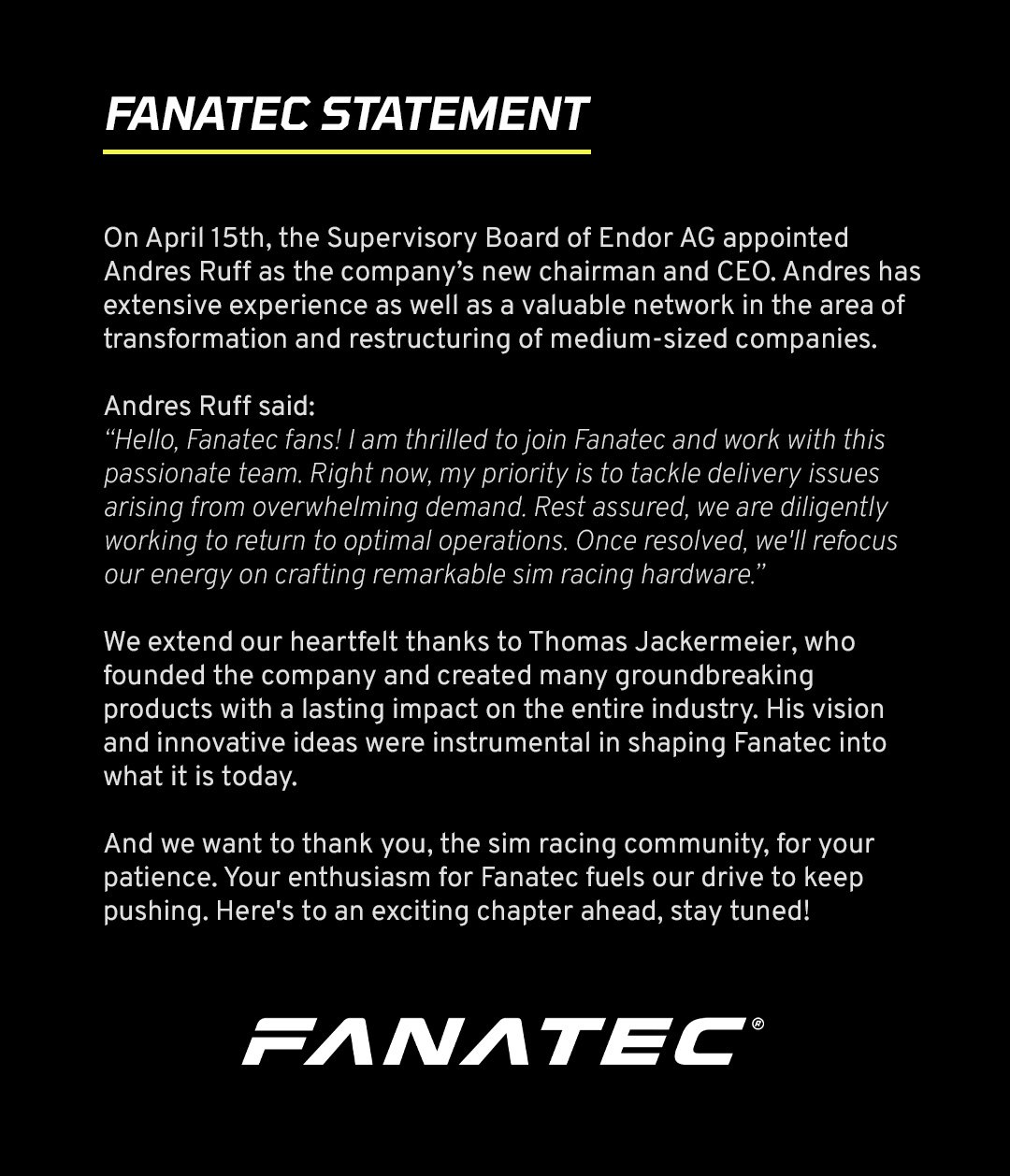 More information about "Andres Ruff nuovo CEO di Fanatec, arrivato "per ristrutturare""